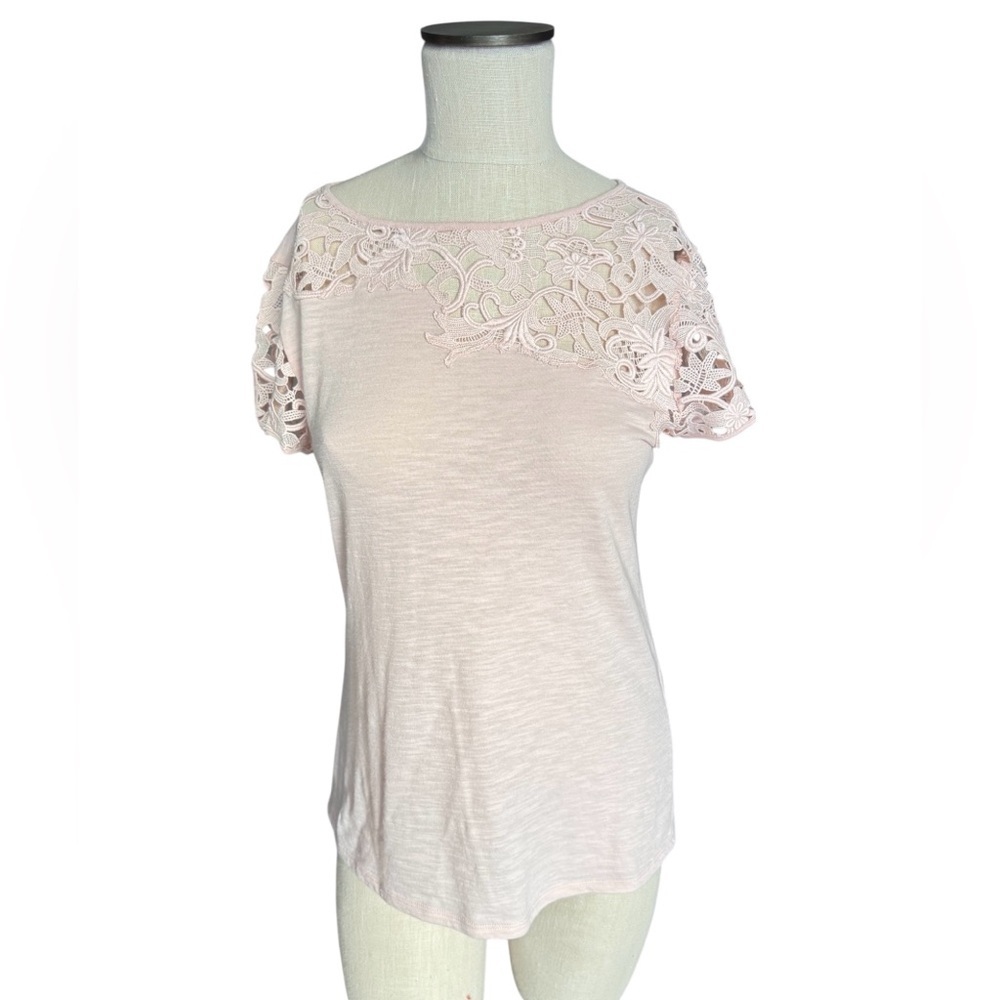 Sundance Petal Pink Heathered Lace Crochet Women’s Short Sleeve T-shirt Sz S